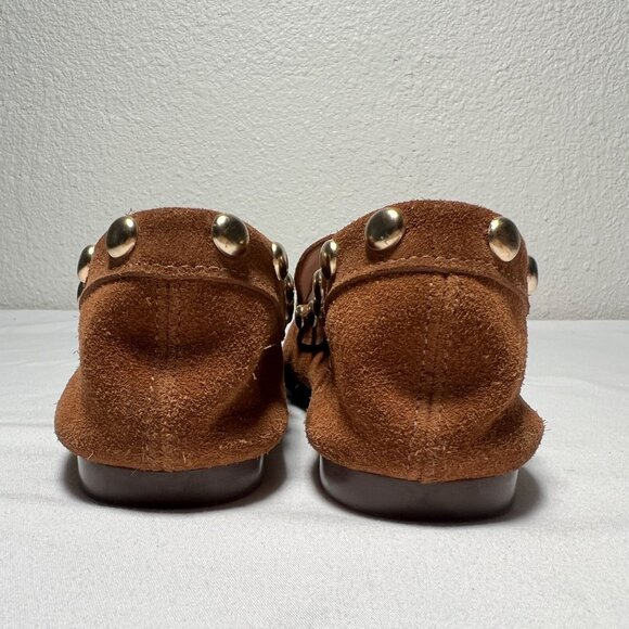 SCHUTZ Laurie Studded Suede Loafers Brown Gold Slip-On Moccasins Casual Shoe 5.5 - Picture 8 of 13